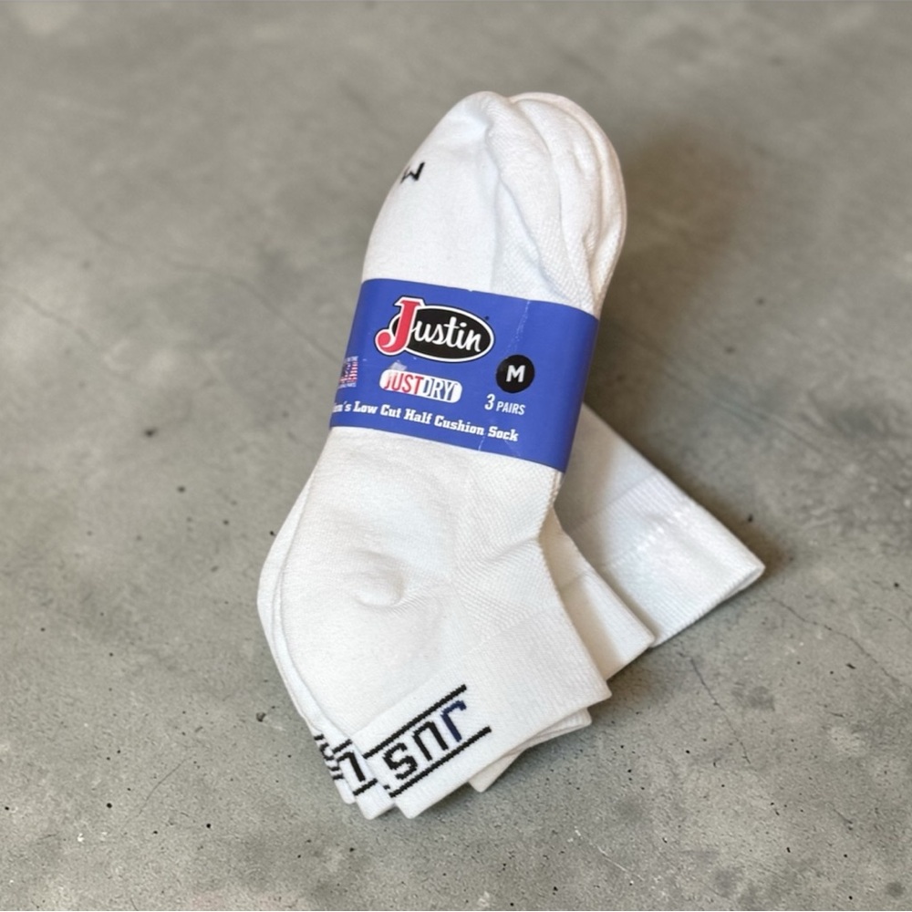 Justin Boots Men's White Low Cut Athletic Socks - 3 Pack medium for sizes 4-9